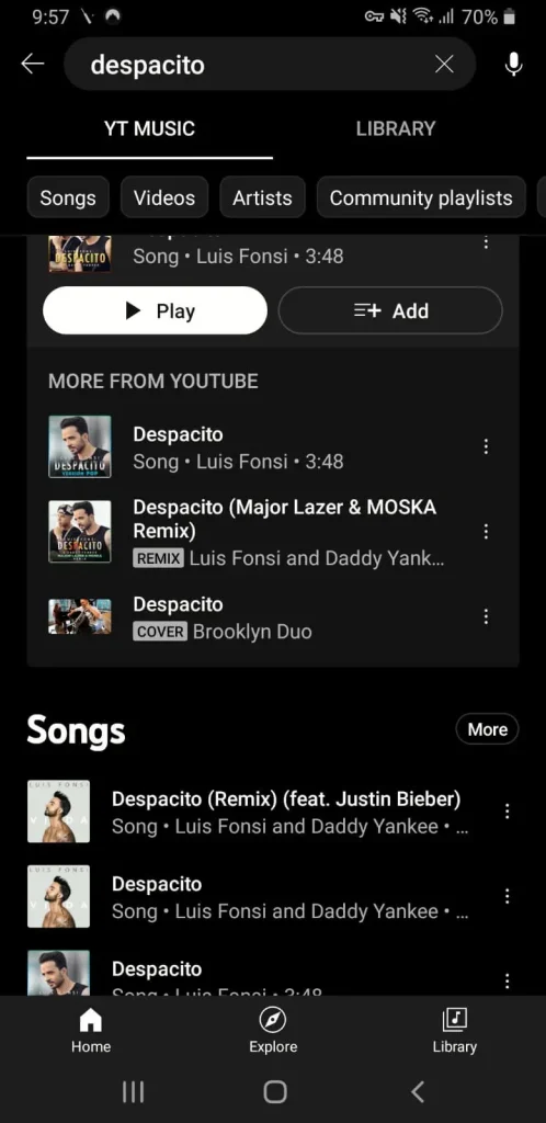 Despacito Song Screen Shot on Youtube for Spotify vs YT Comparision