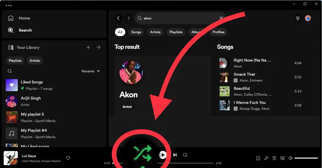 How to turn off shuffle on Spotify desktop step 3