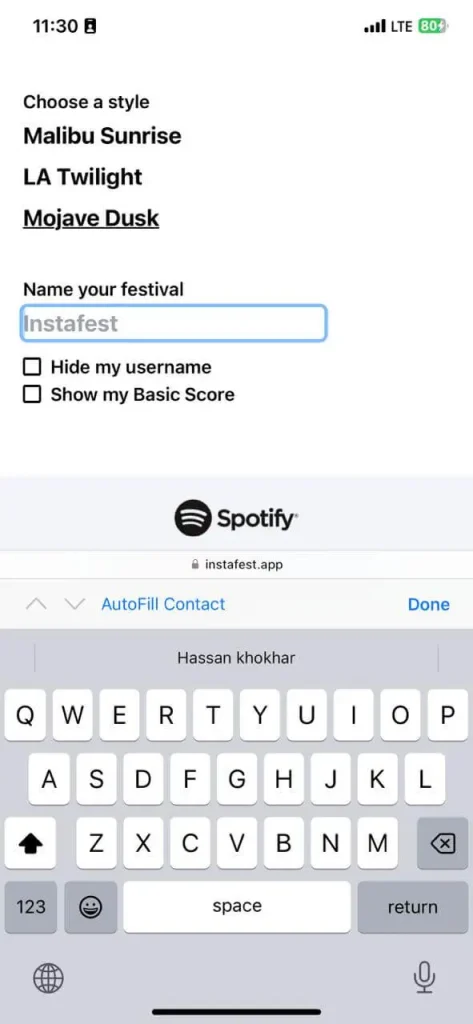 Spotify music festival Instafest app Detailed