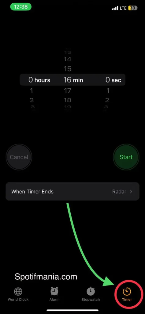 Adjust Spotify sleep timer on IPhone via clock step 2