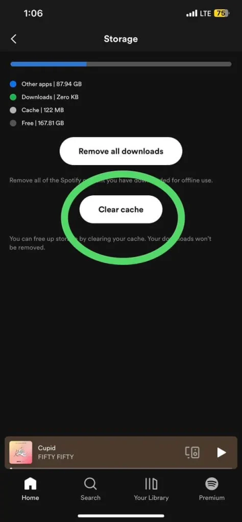 Solution to why does my spotify keep pausing step 3 via cleaing cache