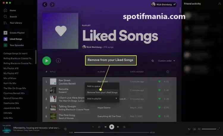 how to delete all liked song on spotify step 3