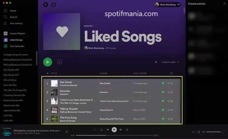 how to remove like songs on spotify step 2
